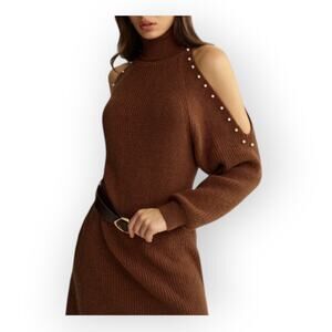 Commense Cold Shoulder Turtleneck Knit Sweater Dress Belted L 8/10 - Modern Chic